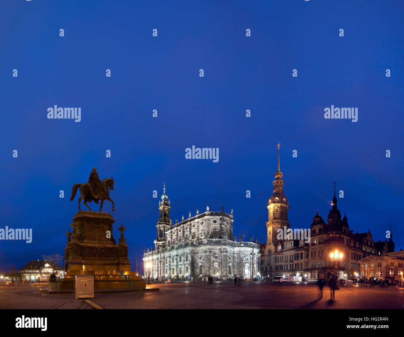 Dresden: Theater square with equestrian statue for King Johann, court church and castle, , Sachsen, Saxony, Germany Stock Photo