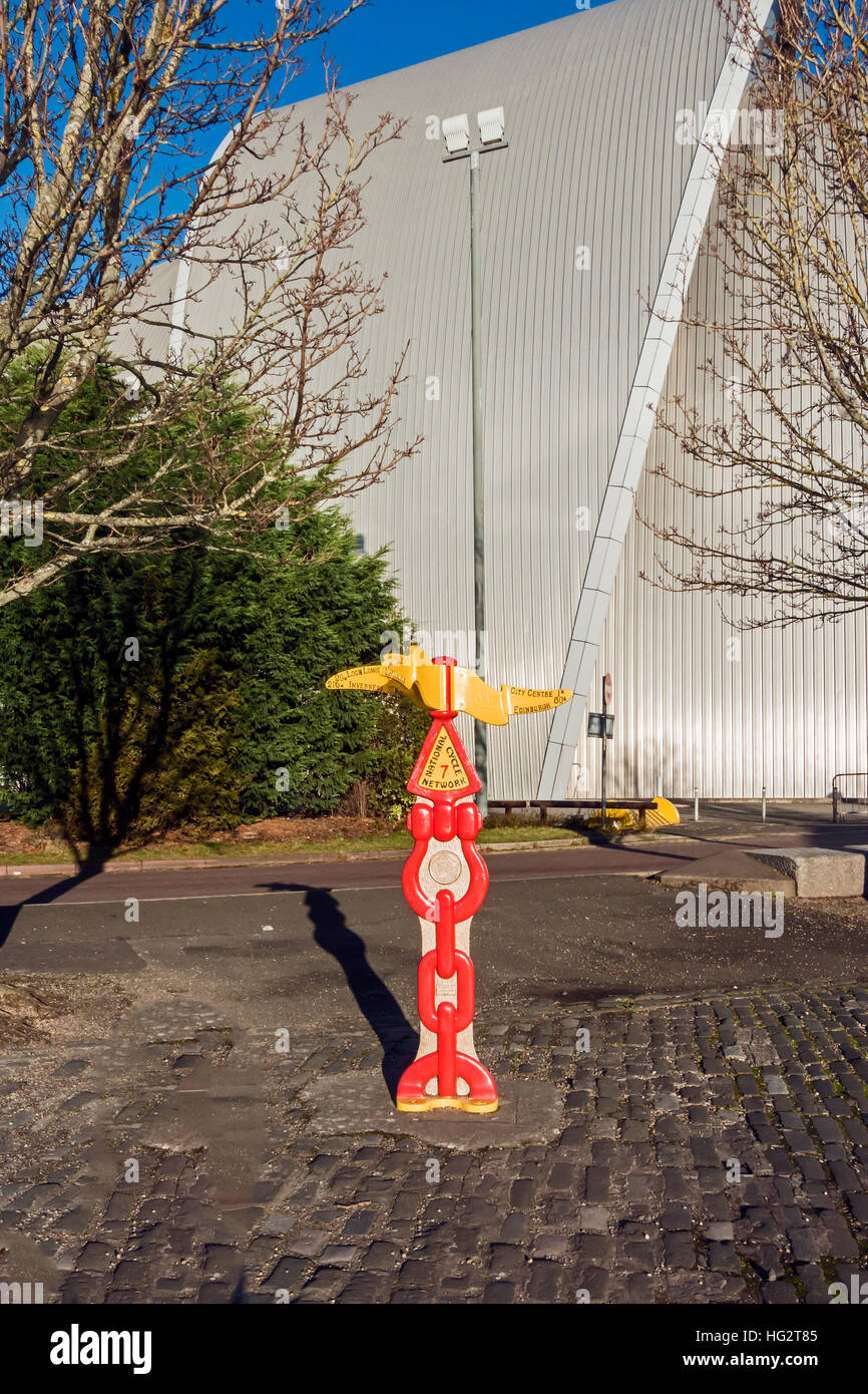 Signpost at the SECC on Congress Road by the River Clyde in Glasgow Scotland Stock Photo