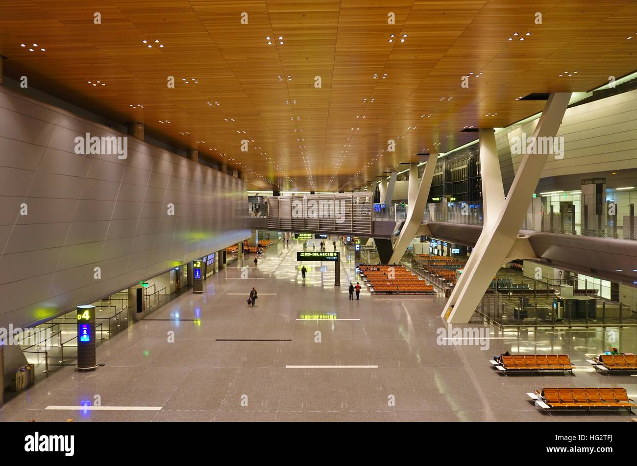 Interior of Hamad International Airport (DOH) opened in 2014 as the new international airport in Doha Stock Photo
