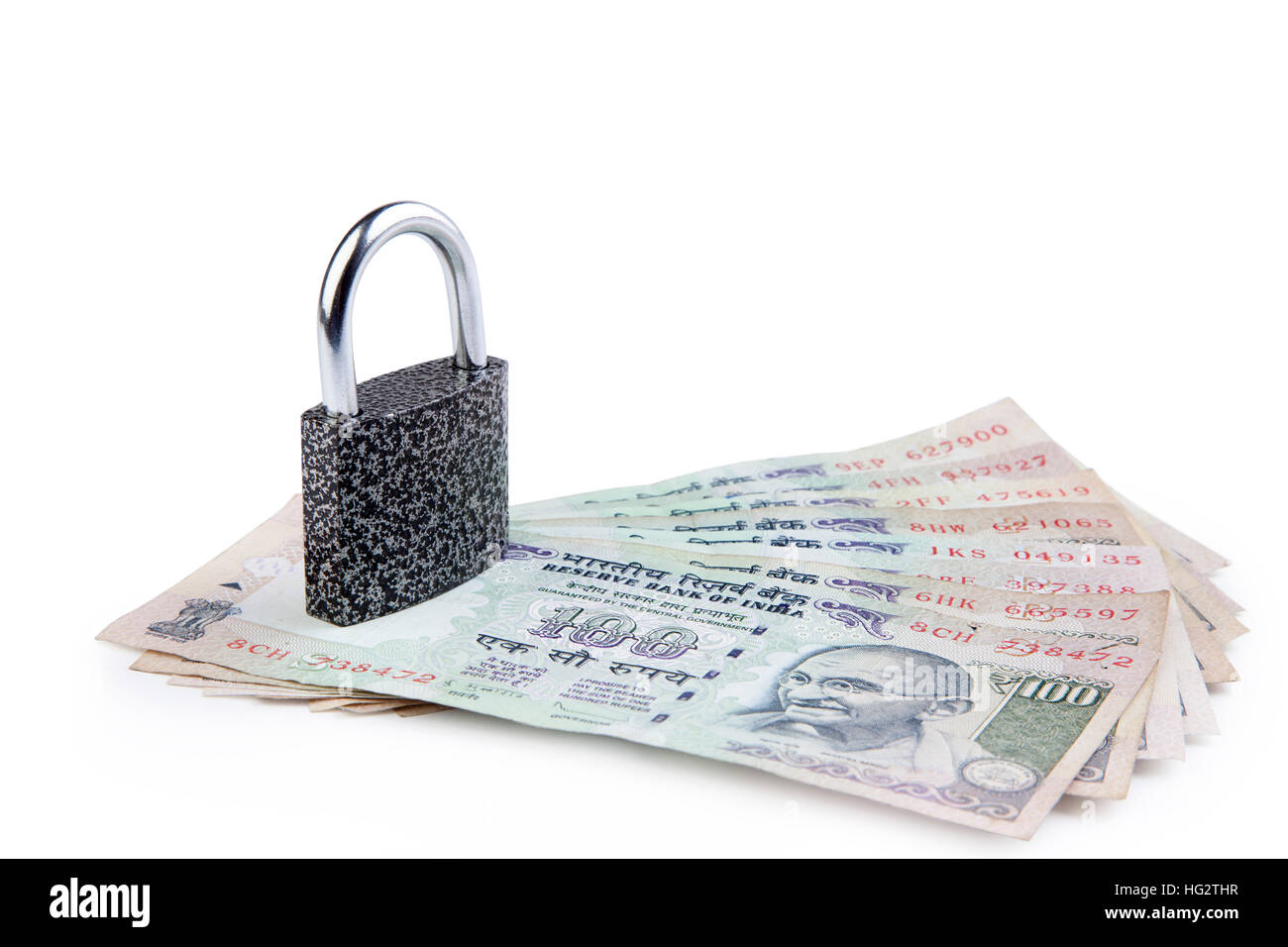 Cash Locked for Money Saving Insurance Concept, Money security concept Stock Photo