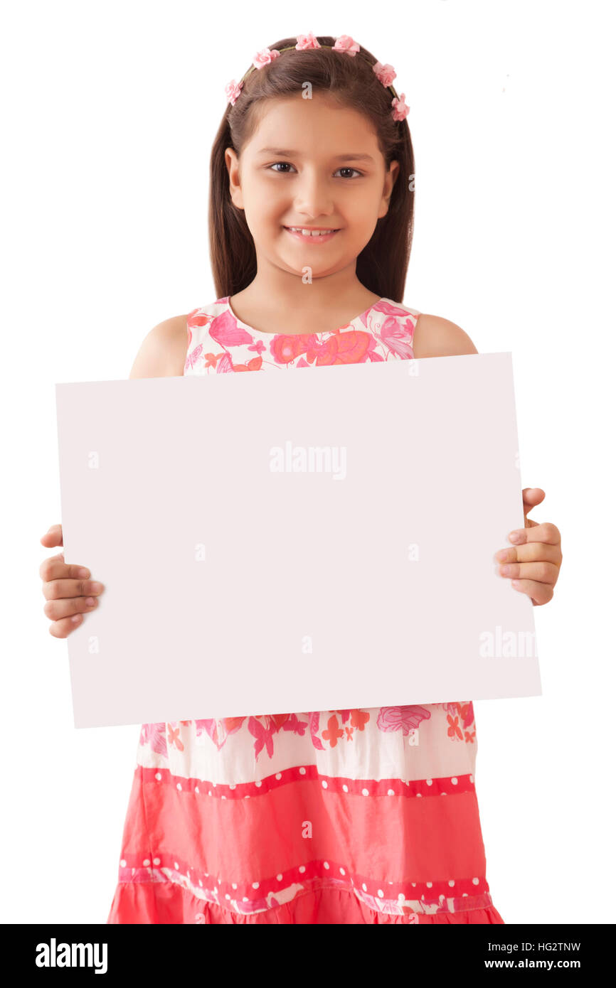 Girl holding blank card Stock Photo Alamy