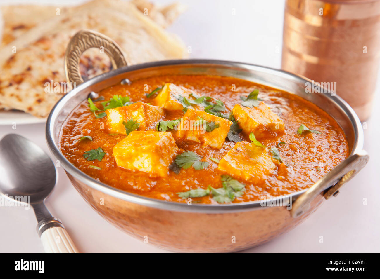 Paneer Tikka Masala curry with roti, Indian food Stock Photo