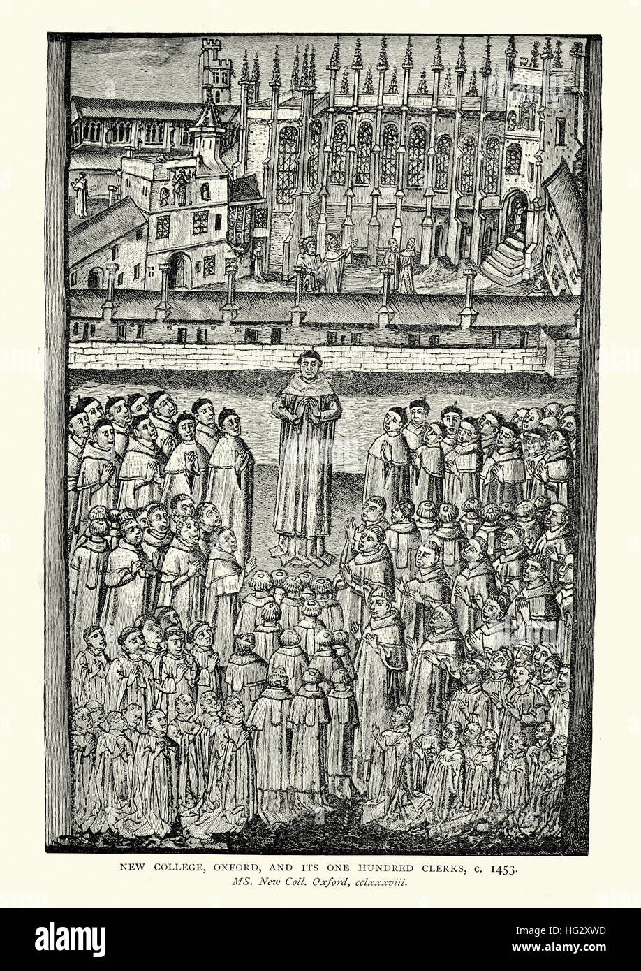 New College, Oxford and its one hundred clerks, 15th Century Stock Photo