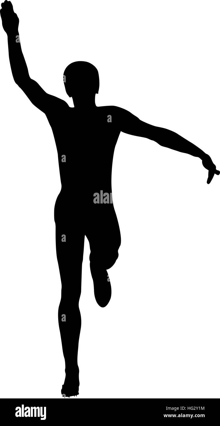 male athlete long jump black silhouette Stock Photo