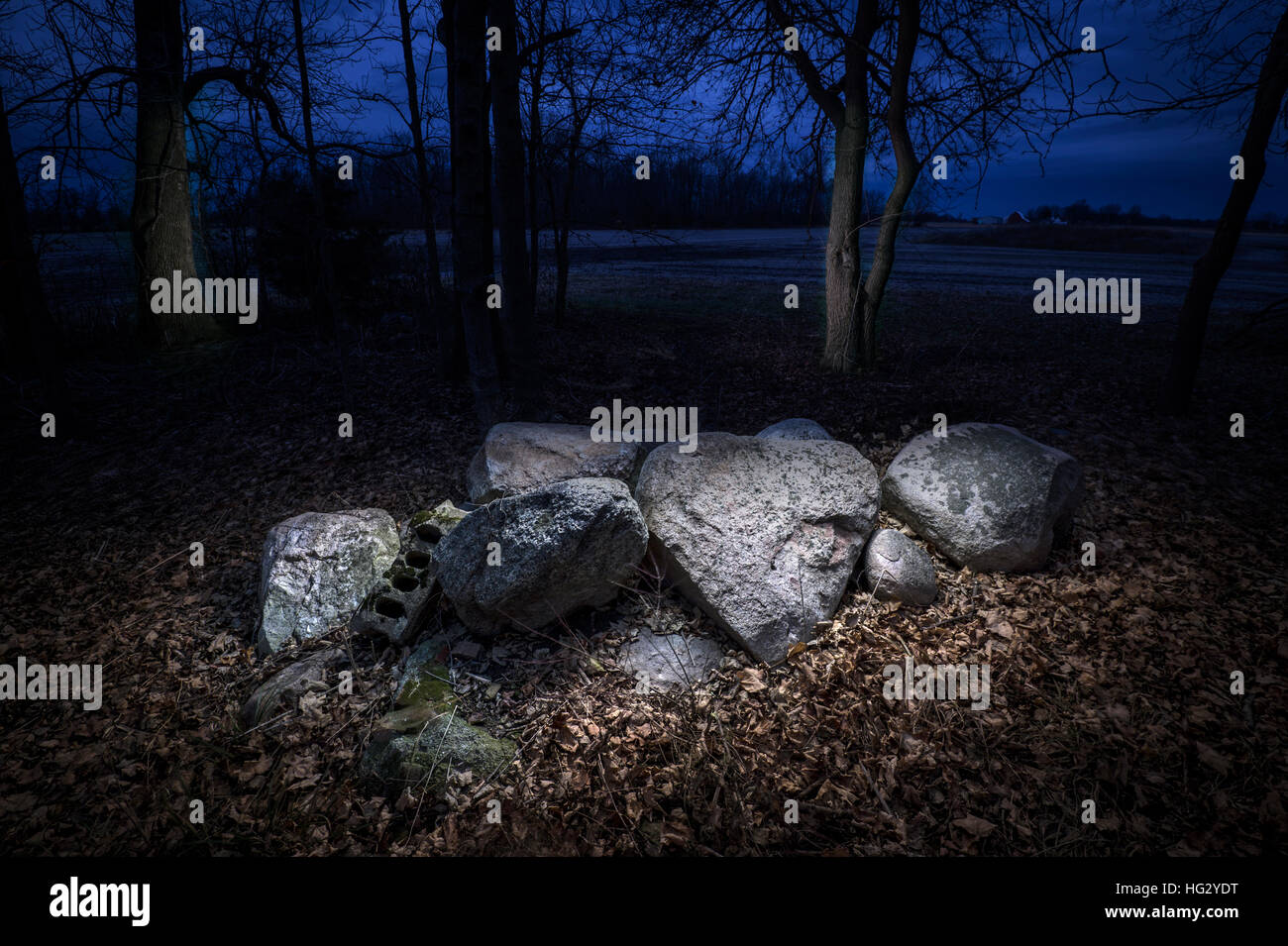 Field Stones At Night Stock Photo