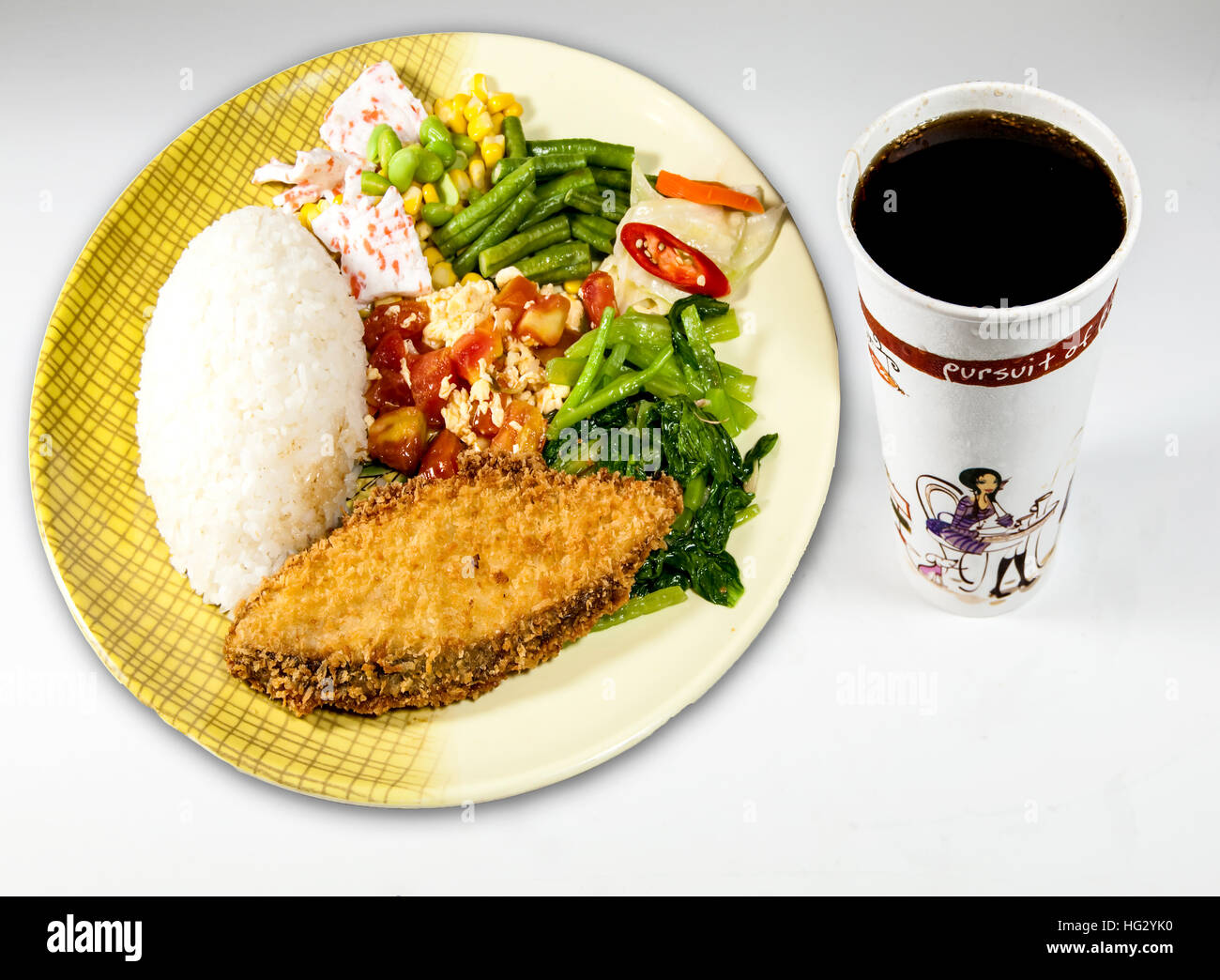 Fried fish rice set Stock Photo