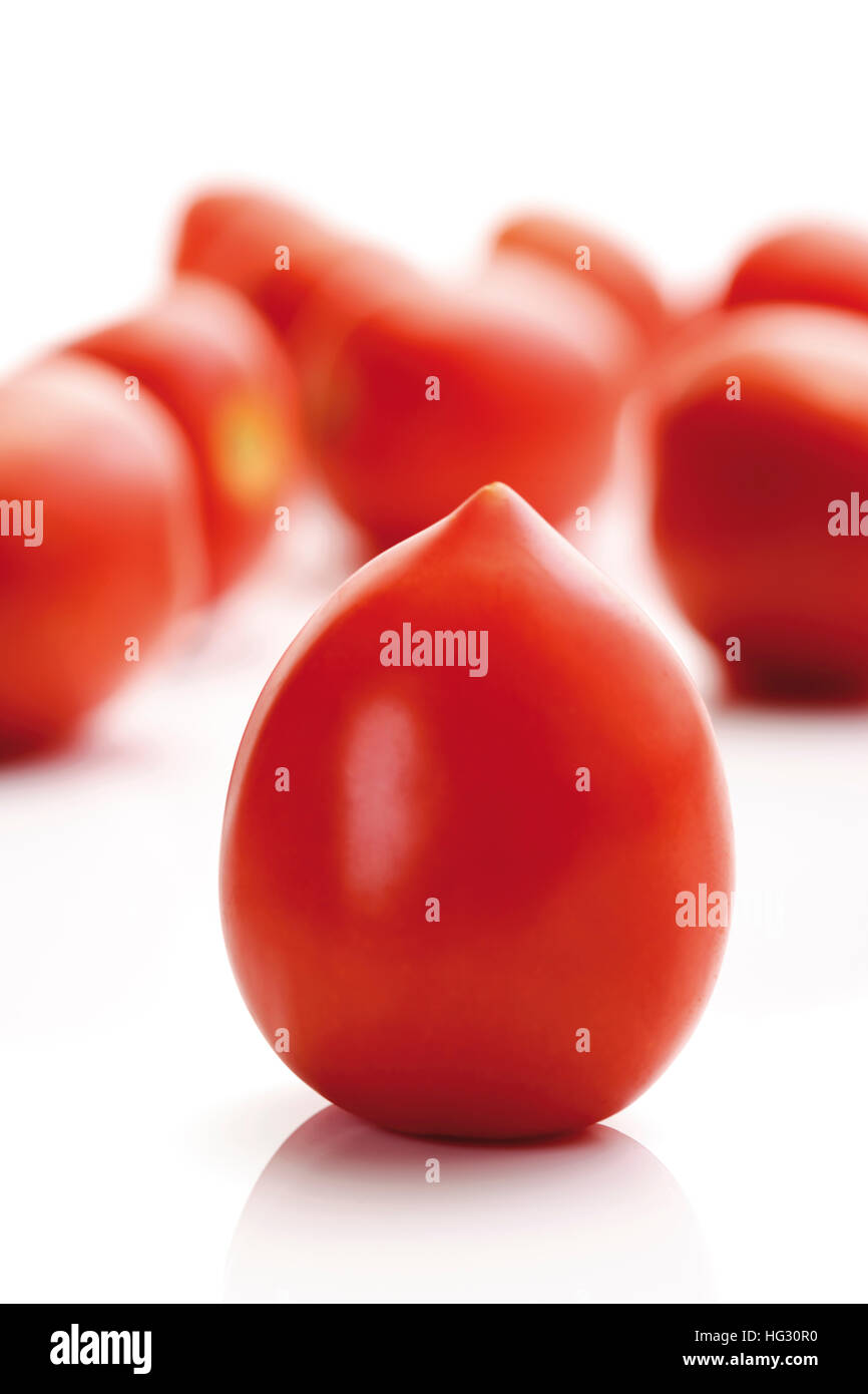 Plum tomatoes, Heirloom Tomato variety (Lycopersicon esculentum) Stock Photo