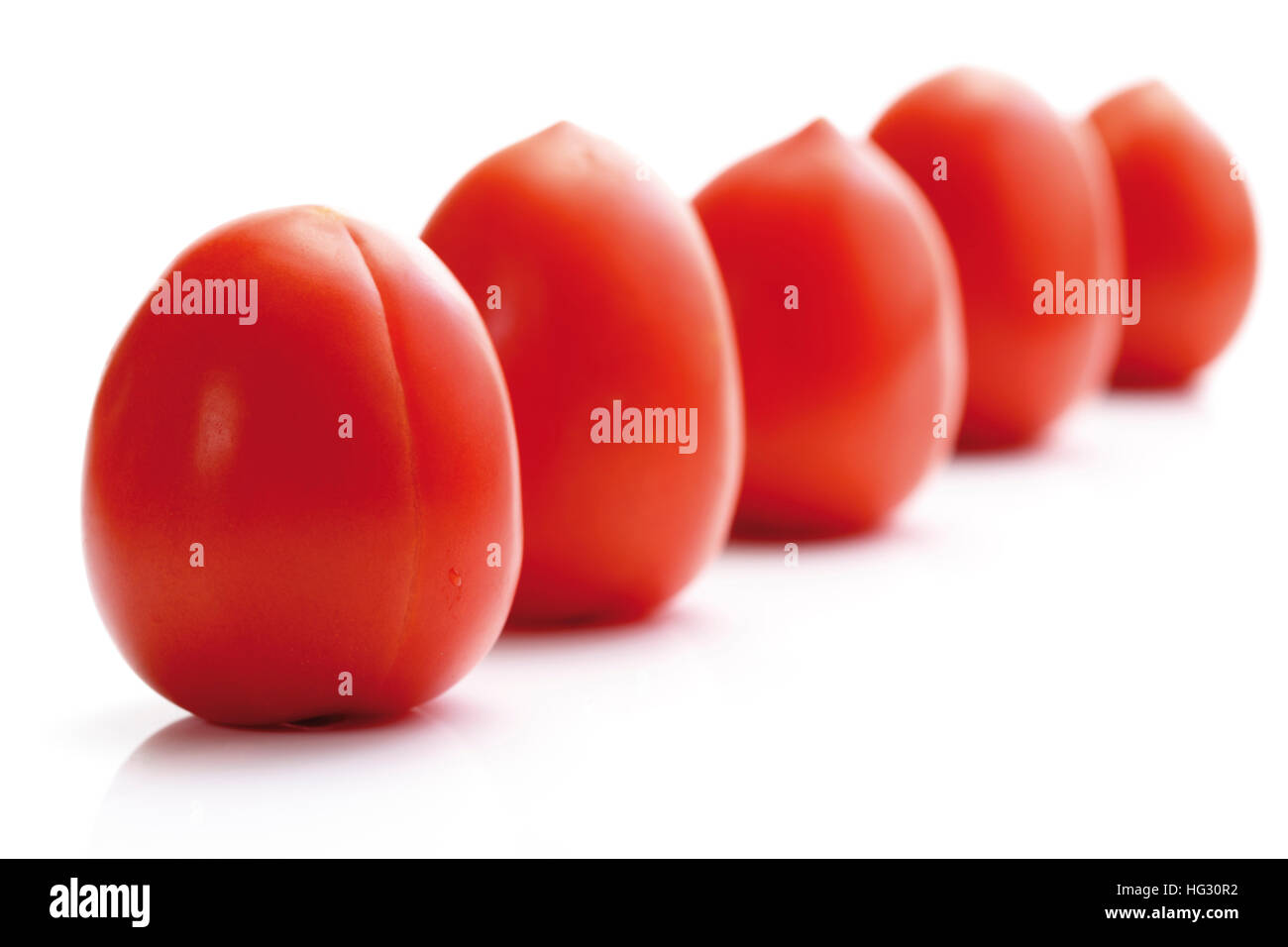 Plum tomatoes, Heirloom Tomato variety (Lycopersicon esculentum) Stock Photo