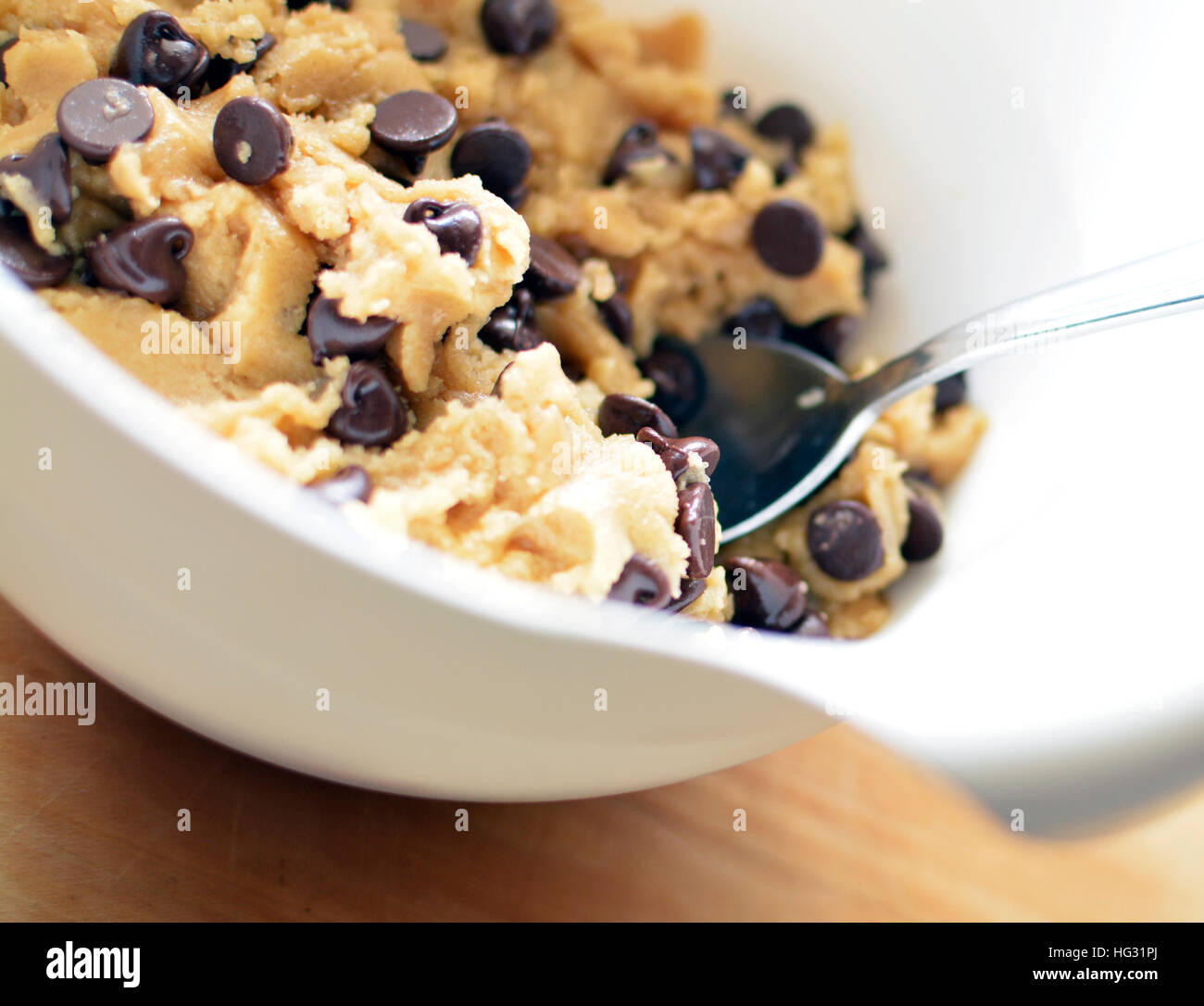 Chocolate chip cookie dough on baking pan Stock Photo