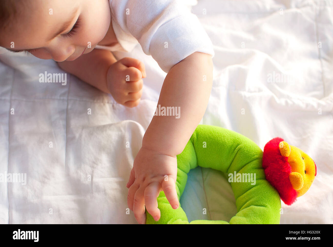 Baby on blanket, view from above Stock Photo