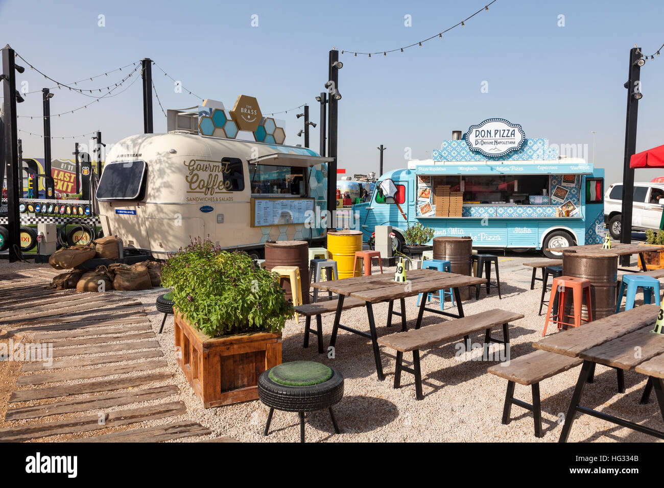 Last Exit food trucks park in Dubai Stock Photo