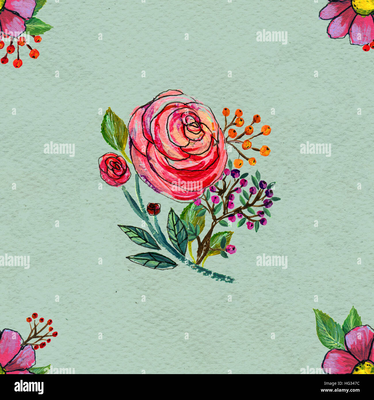 Seamless pattern with colorful flowers Stock Photo - Alamy