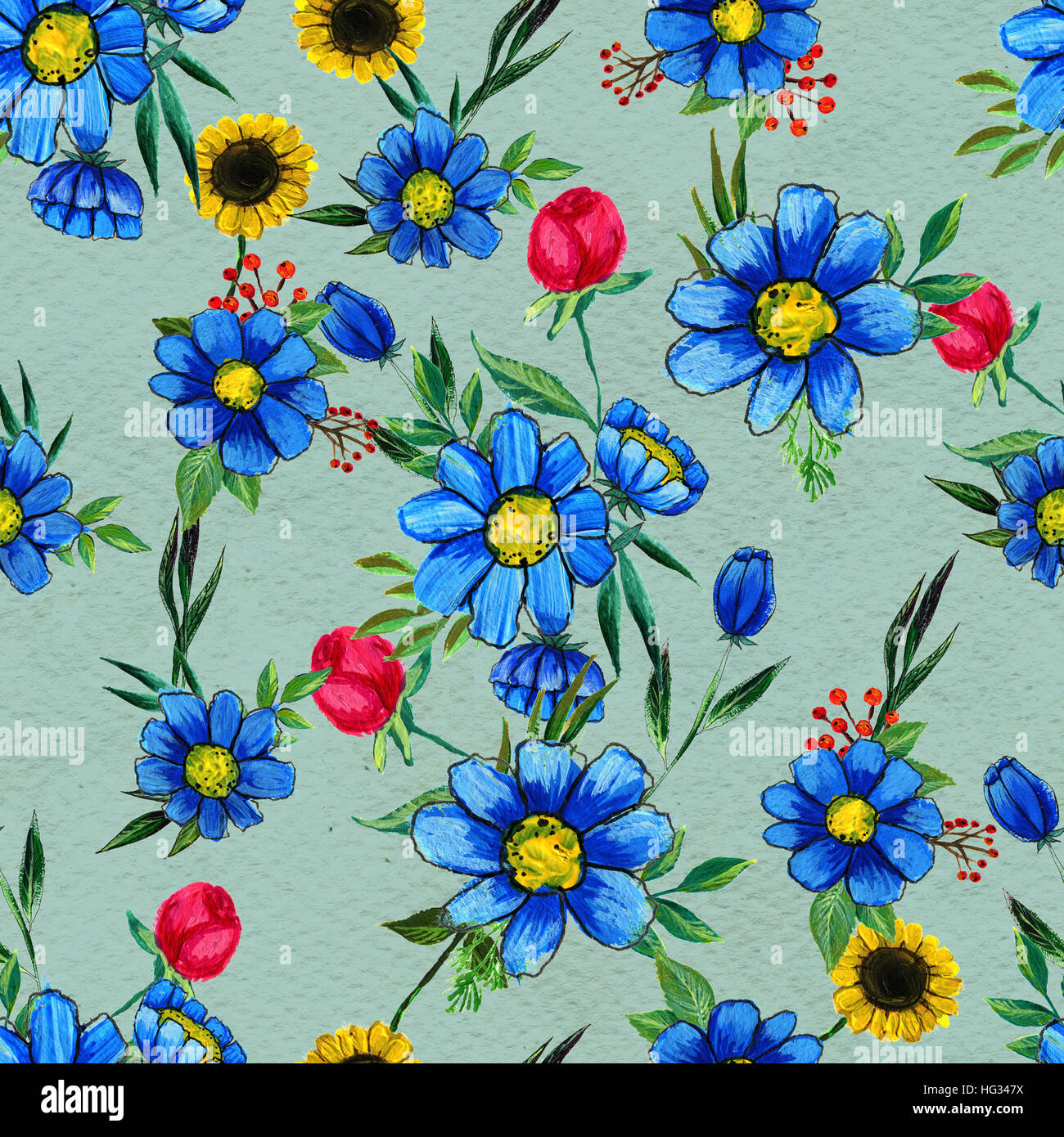 Seamless pattern with blue flowers Stock Photo - Alamy