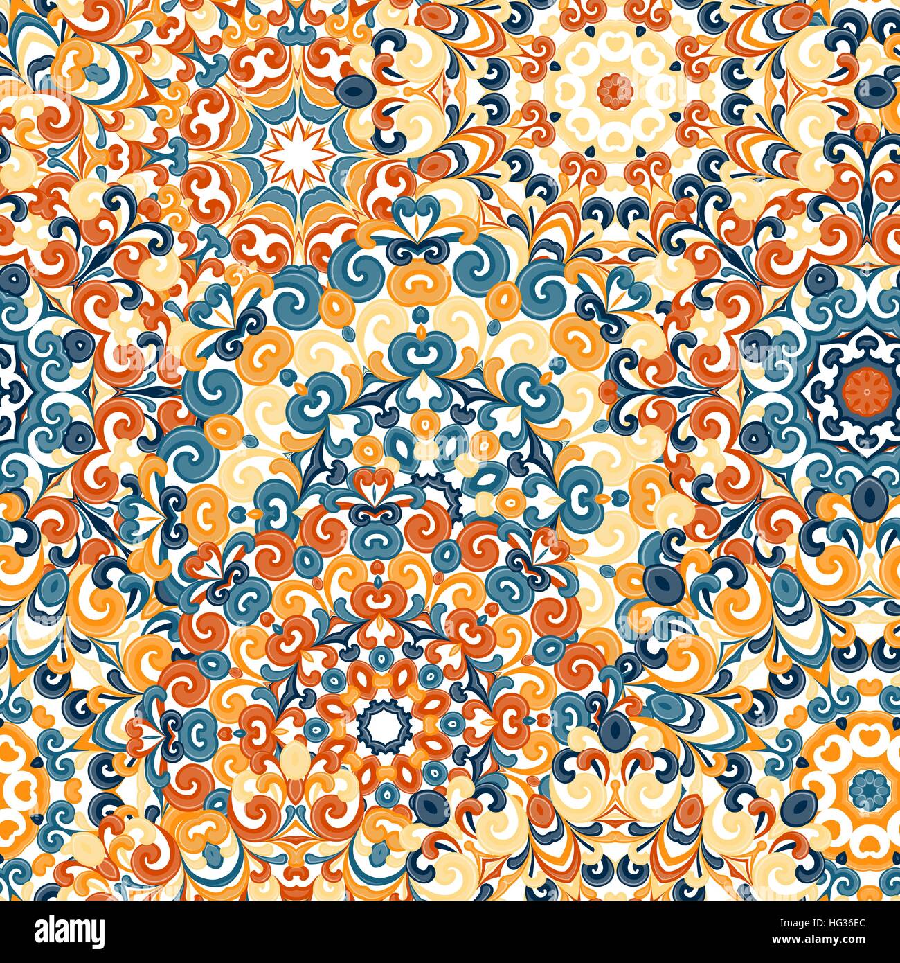 Seamless colorful ethnic pattern with mandalas in oriental style. Round ...