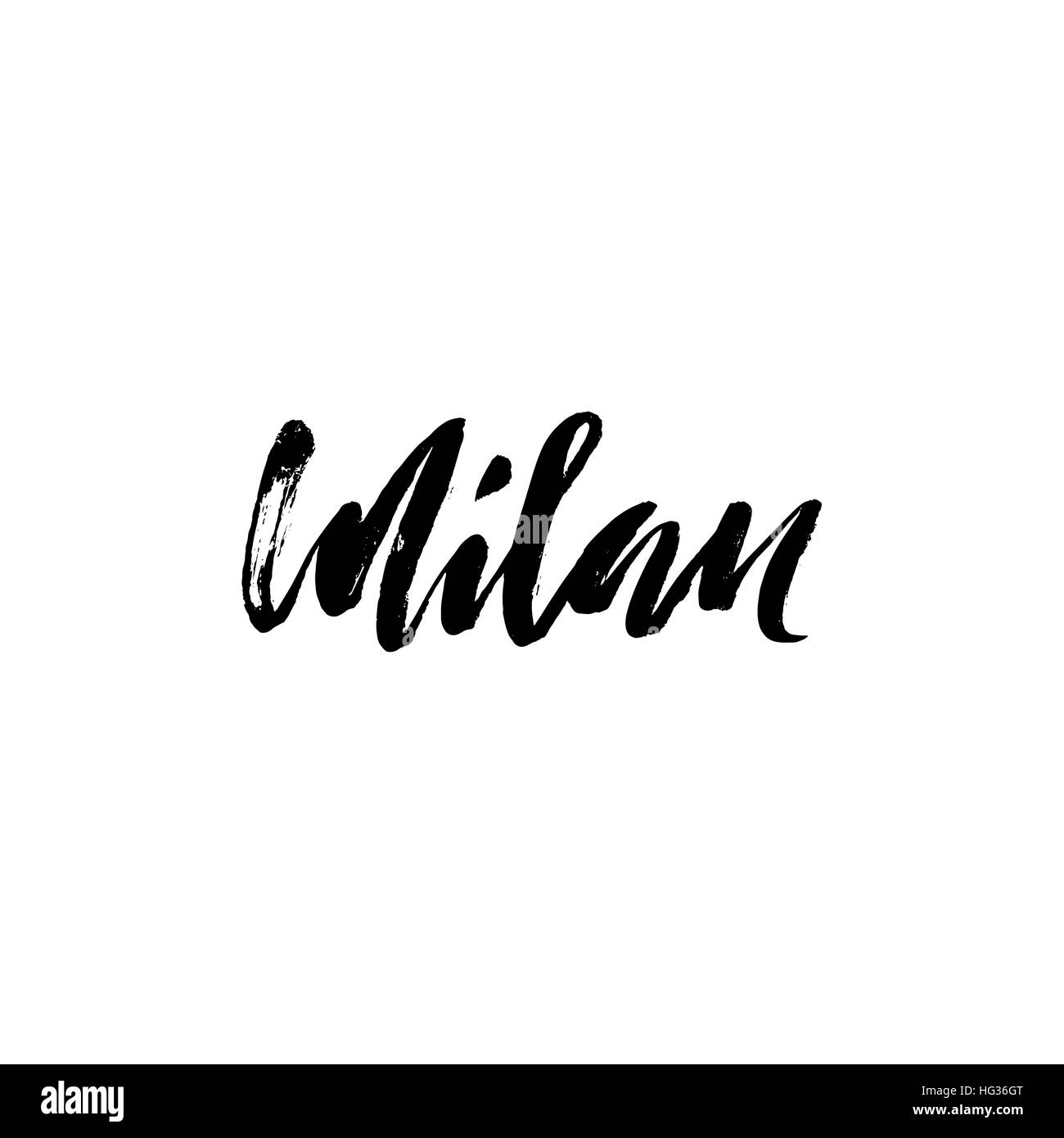Milan, Italy. City typography lettering design. Hand drawn brush calligraphy. Isolated vector illustration. Stock Vector