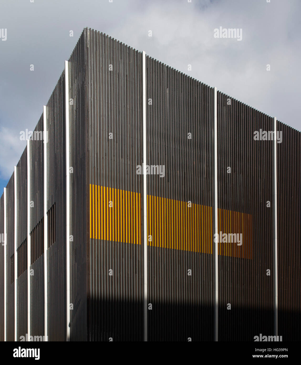 Black cladding with aluminium fins. Sainsbury, East Village, London