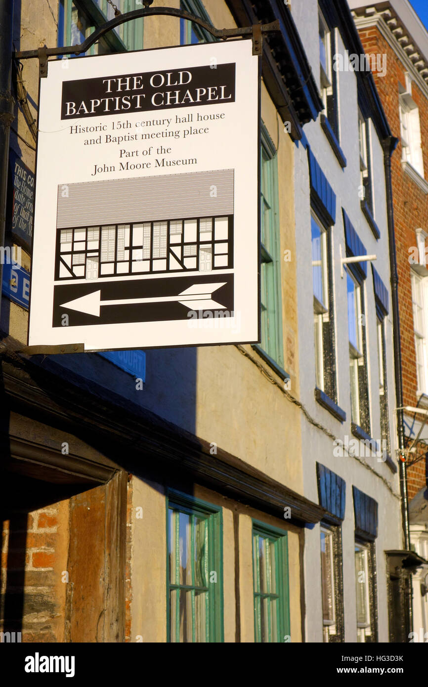 Sign for the Old Baptist Chapel, John Moore Museum, Tewkesbury, Gloucestershire, England, UK Stock Photo