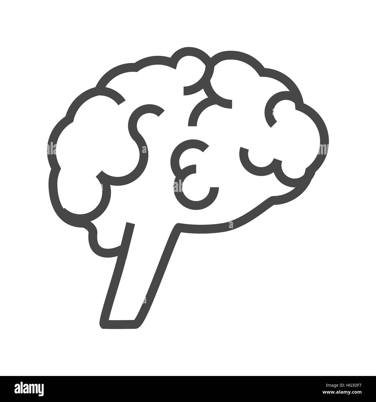 Brain Thin Line Vector Icon Isolated on the White Background Stock ...
