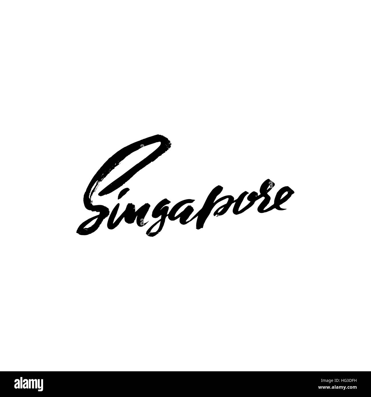 Greetings from Singapore. Greeting card with typography, lettering design. Hand drawn dry brush
