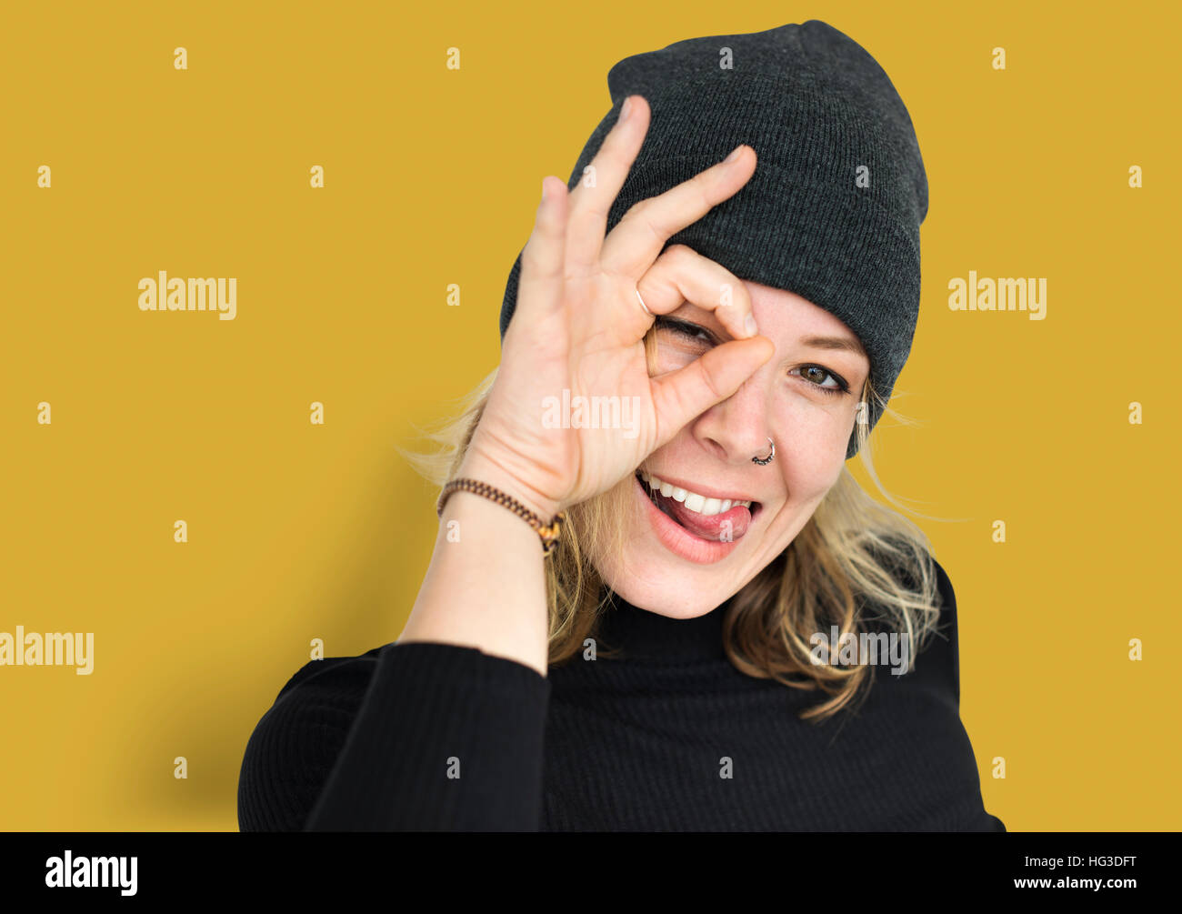 Woman Smiling Happiness Playful Portrait Concept Stock Photo