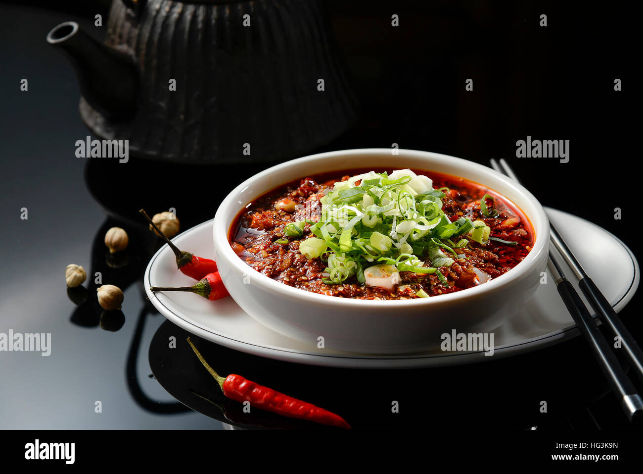 Chinese Spicy Noodle with red pepper, Szechuan style Stock Photo