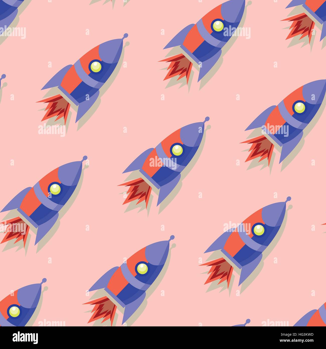 Cute and colorful space seamless pattern background with rockets. Red ...