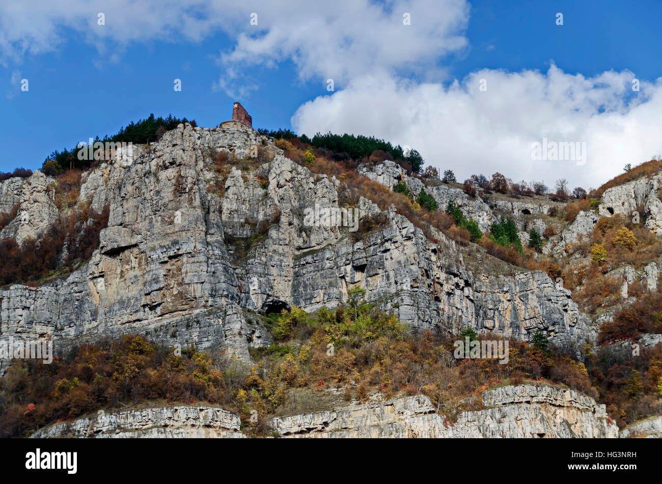 One high top of Lakatnik rocks with monument, Iskar river defile, Sofia province, Bulgaria Stock Photo