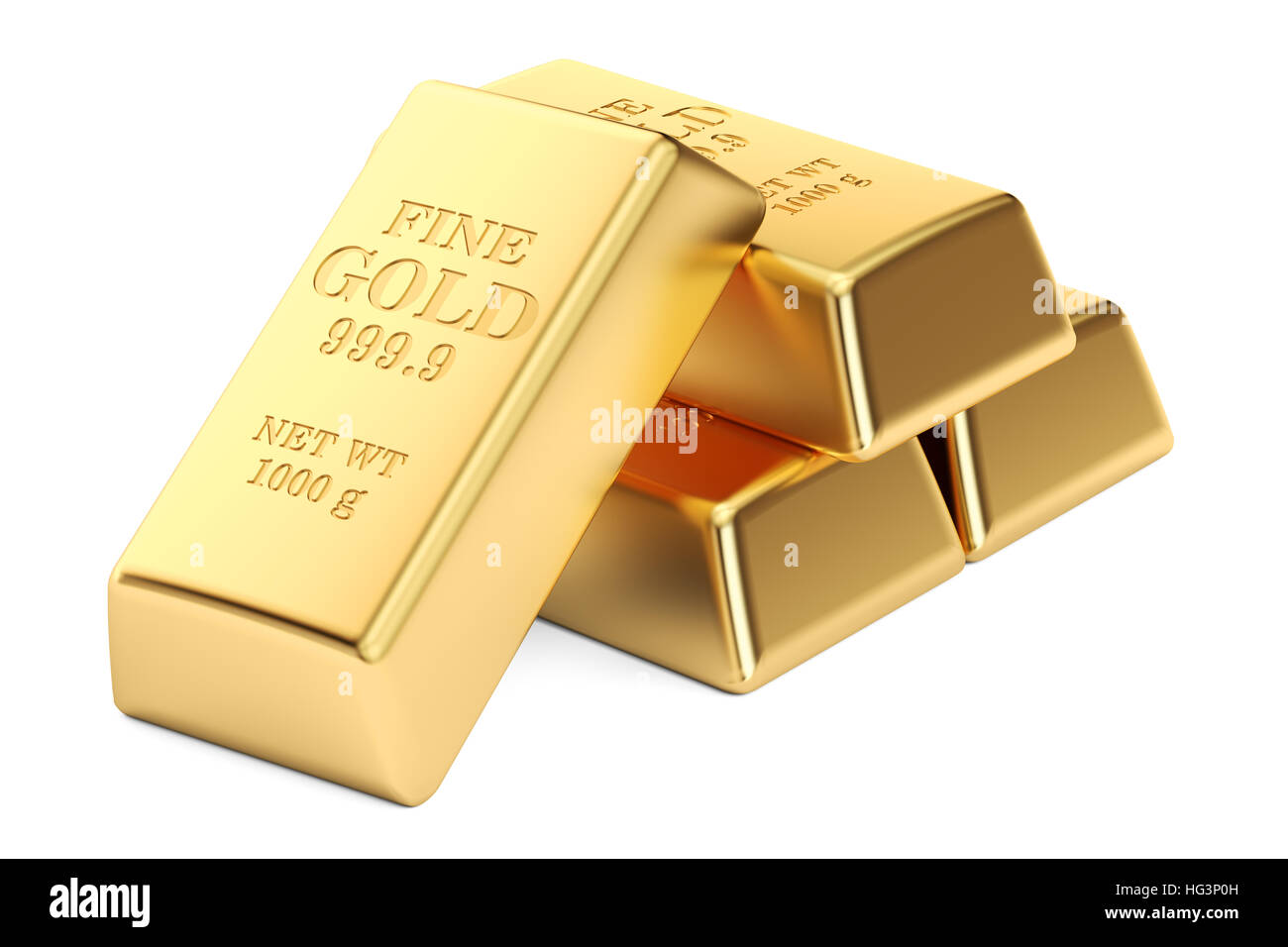 Gold ingots, 3D rendering isolated on white background Stock Photo - Alamy