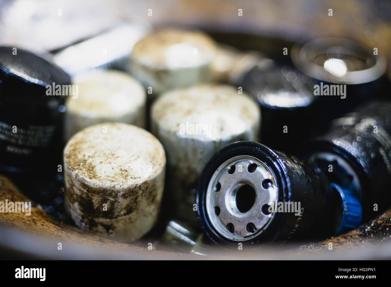 Used car engine oil filters Stock Photo Alamy