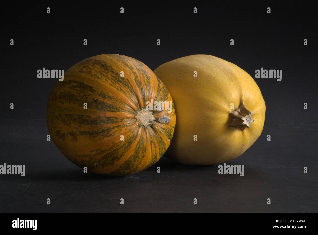Close-up of pumpkins on black background Stock Photo