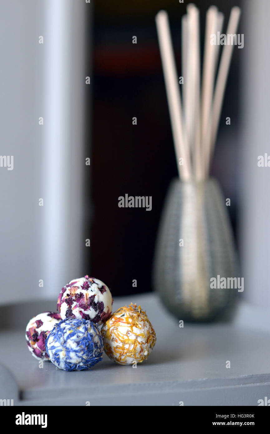 Bath bombs made with real flower petals in a bathroom Stock Photo Alamy