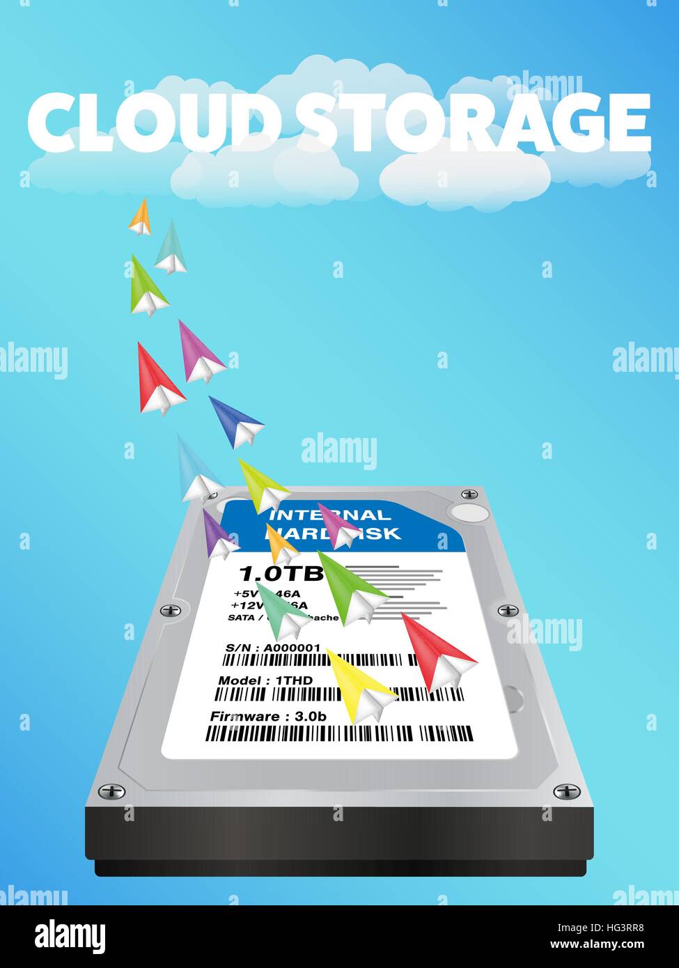 data in a internal harddisk sending to cloud storage Stock Vector