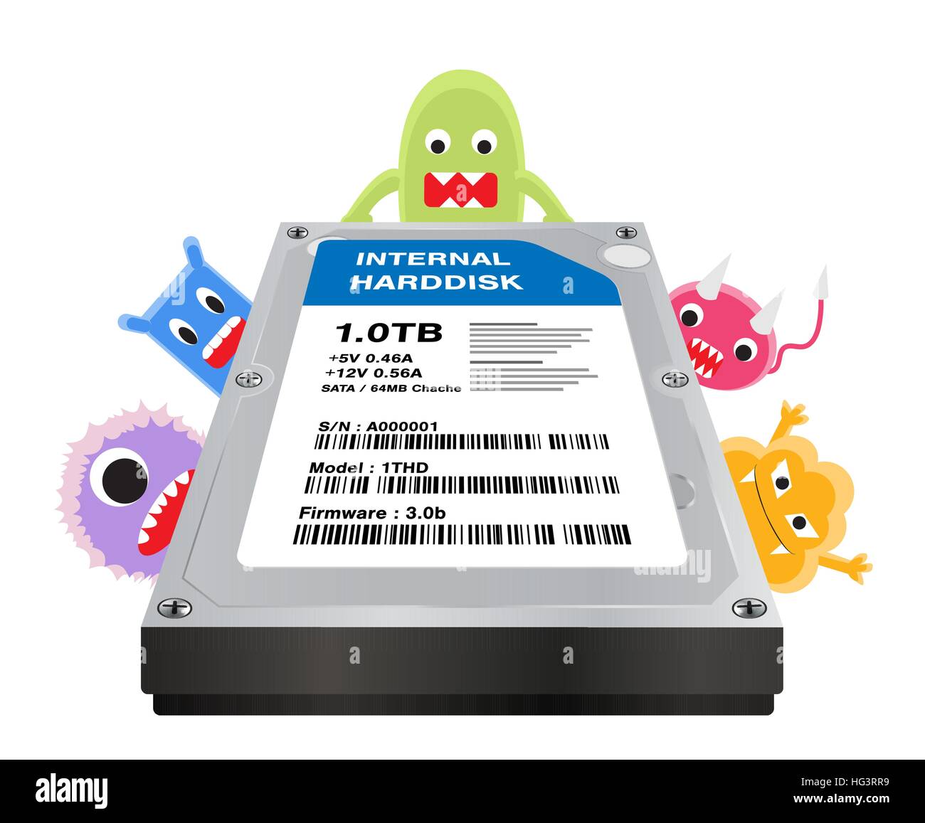 internal harddisk with a virus computer infected Stock Vector