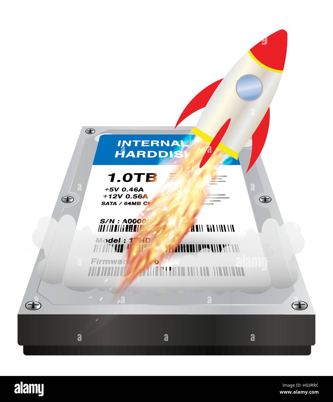 internal harddisk with a speed boost rocket Stock Vector