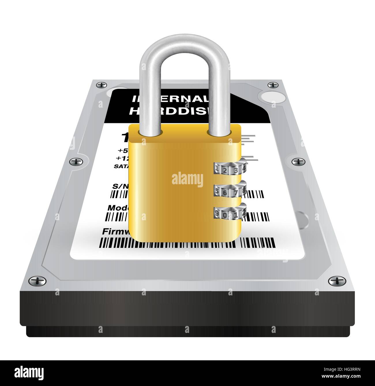 internal harddisk with a master lock protect data Stock Vector