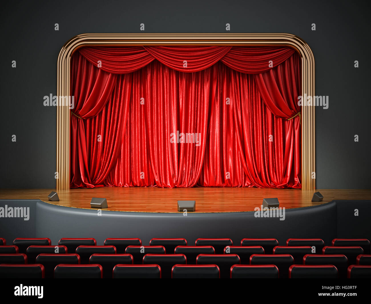 Theater room with red seatings. 3D illustration Stock Photo - Alamy