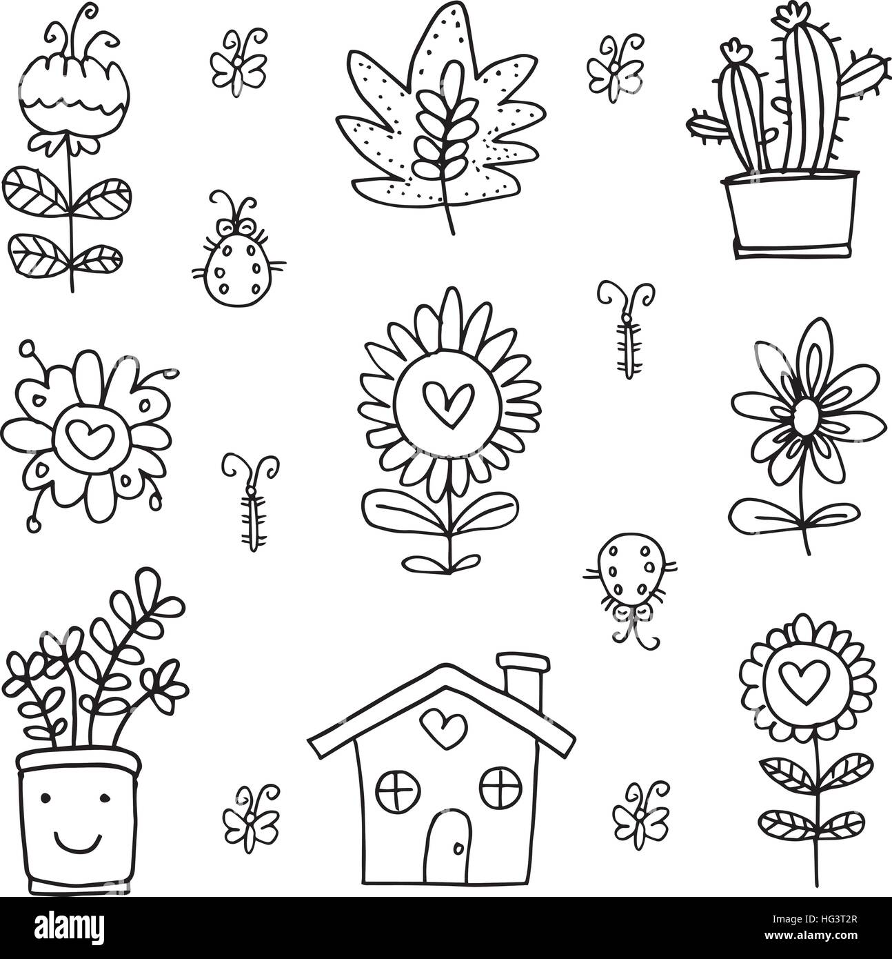 Vector art of flower set spring doodles Stock Vector Image & Art - Alamy
