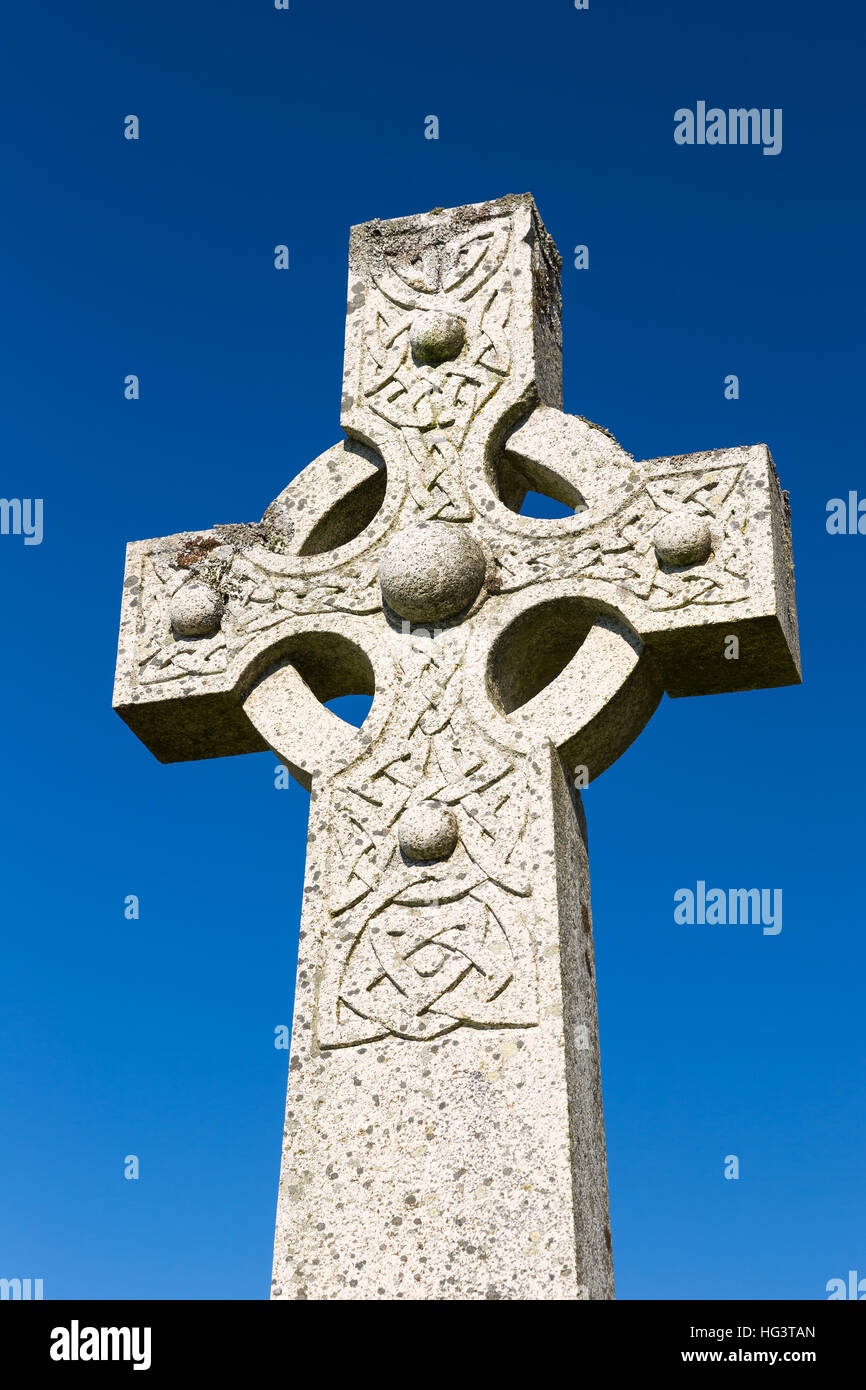 Celtic cross at Graveyard Cill Chriosd, near B8083 road from Broadford to Elgol. Stock Photo