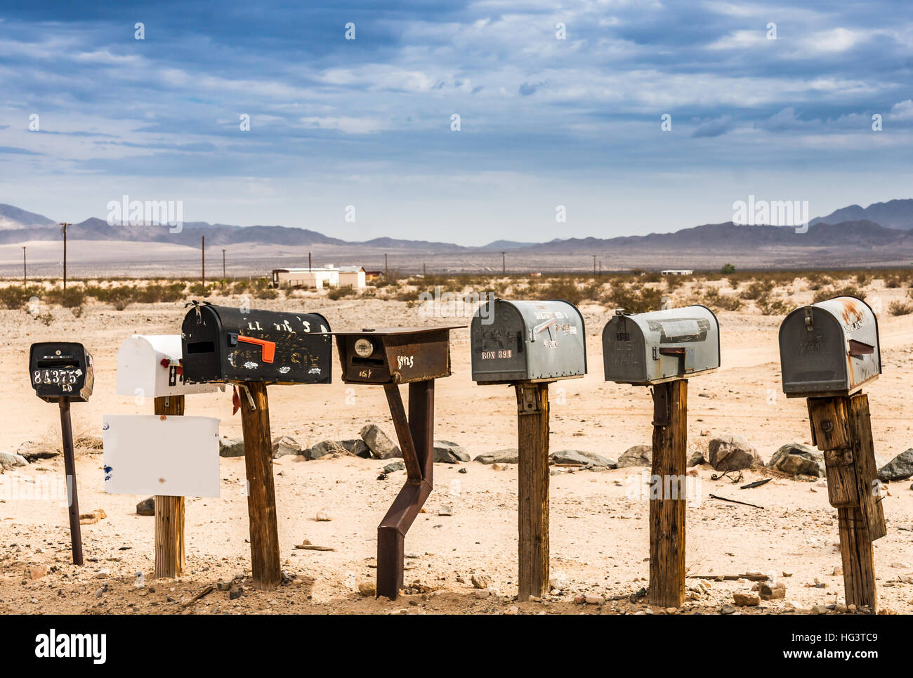 Old US Mailboxes along Route 66 Stock Photo