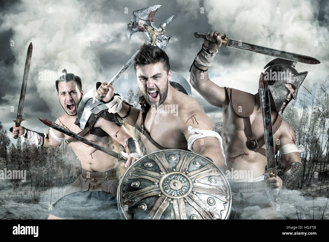 Group of gladiators/warriors ready to fight Stock Photo Alamy