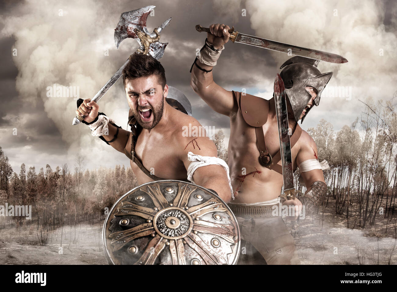 Group Of Gladiators Warriors Ready To Fight Stock Photo Alamy