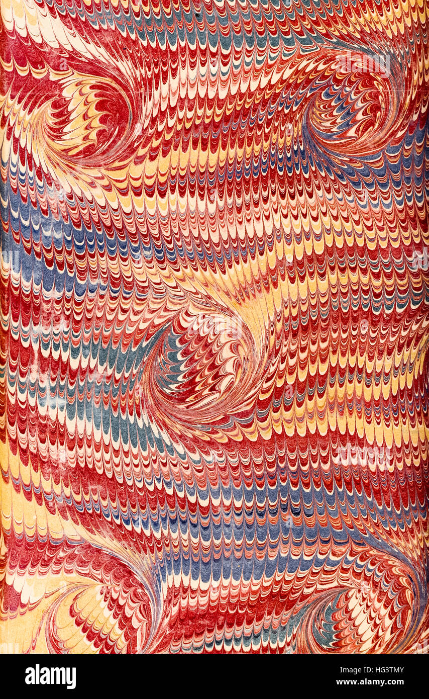 Hand marbled pastedown or endpaper from 19th century book binding. See description for more information. Stock Photo