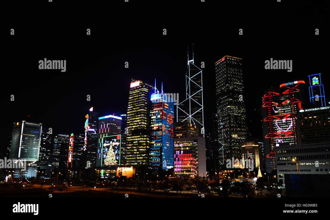Skyline of Hong Kong's business district at night Stock Photo - Alamy