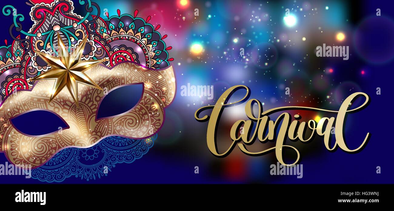 3d gold venetian carnival mask with ornamental floral feather Stock ...