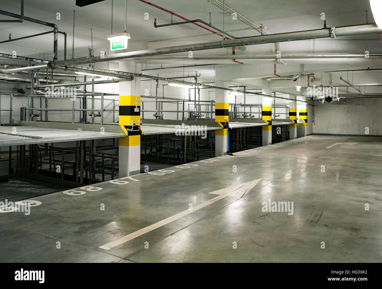 Empty Multilevel Car Parking System at a Underground Garage Stock Photo