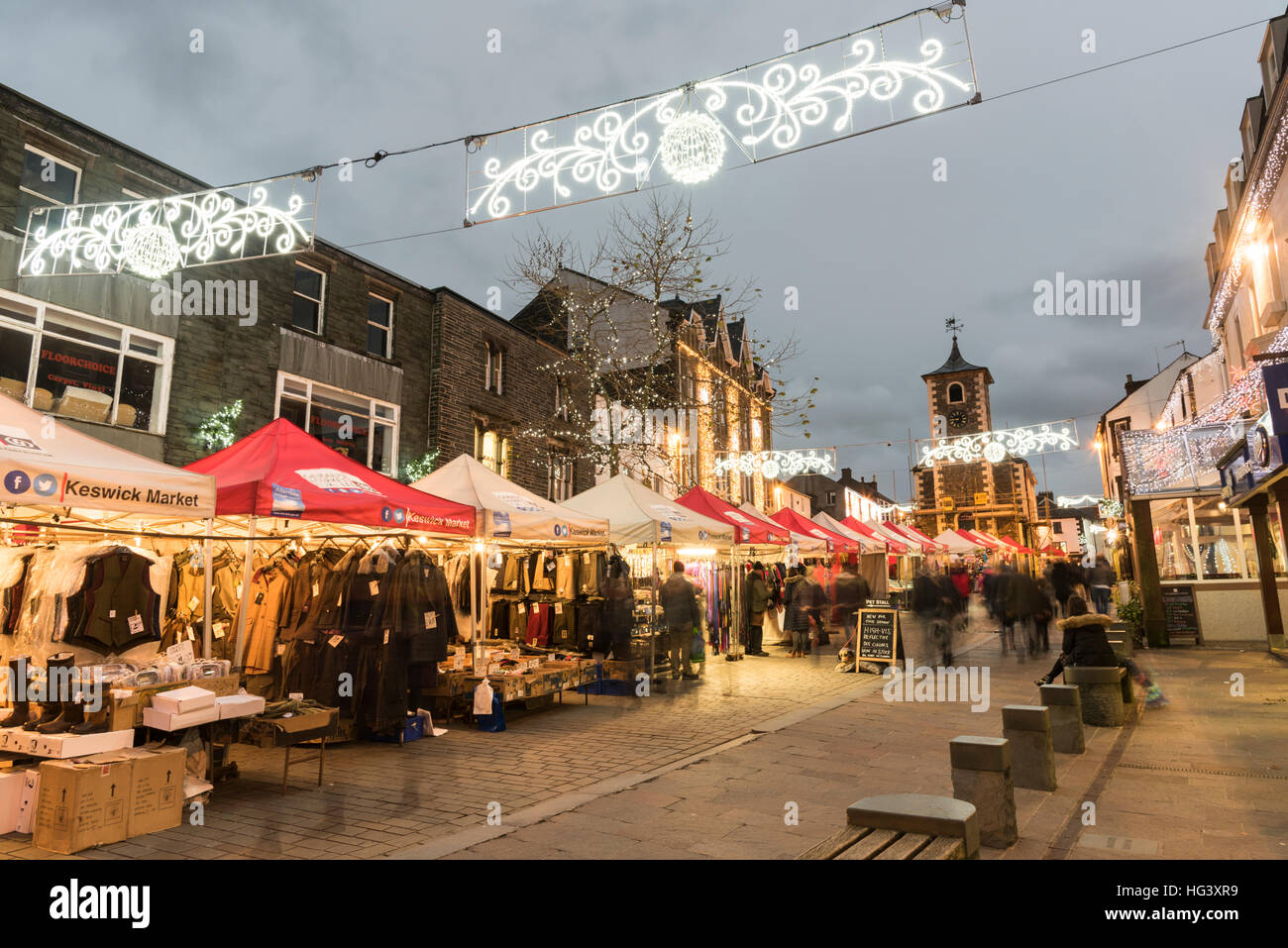The Christmas market at Keswick the Lake District Cumbria UK Stock