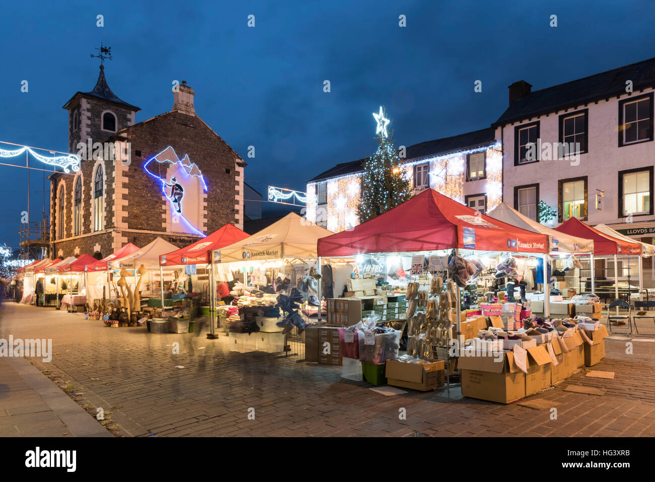 The Christmas market at Keswick the Lake District Cumbria UK Stock