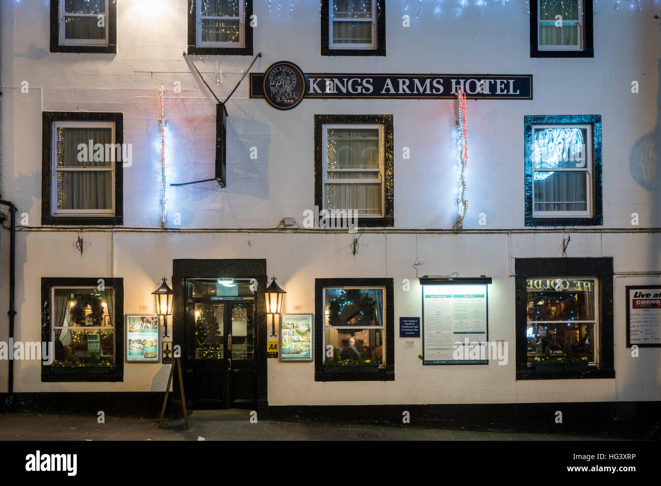Kings Arms Hotel in Keswick the Lake District Cumbria UK at night. Stock Photo