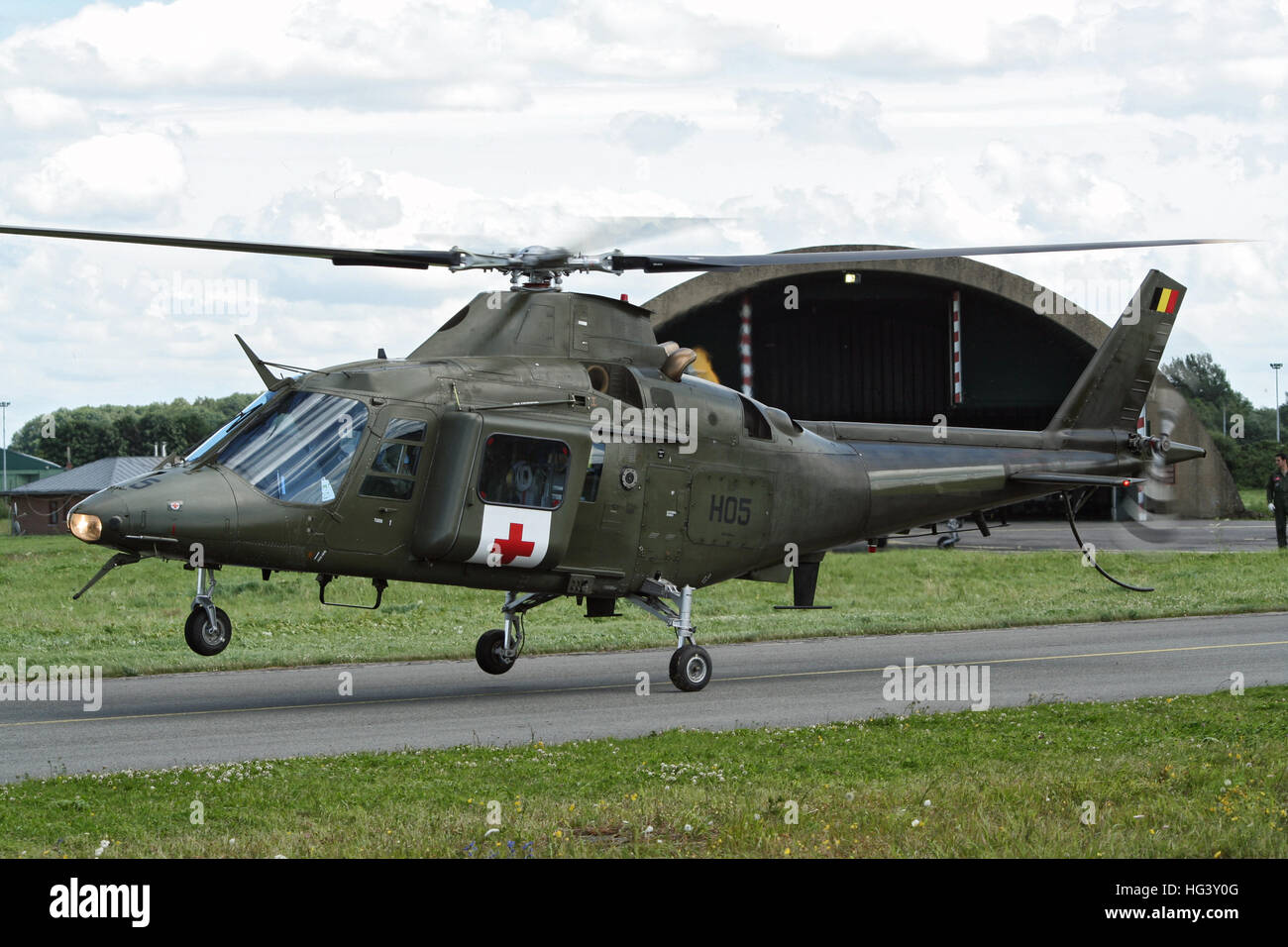 Belgian Army Agusta A-109 helicopter on Florennes airbase. Stock Photo