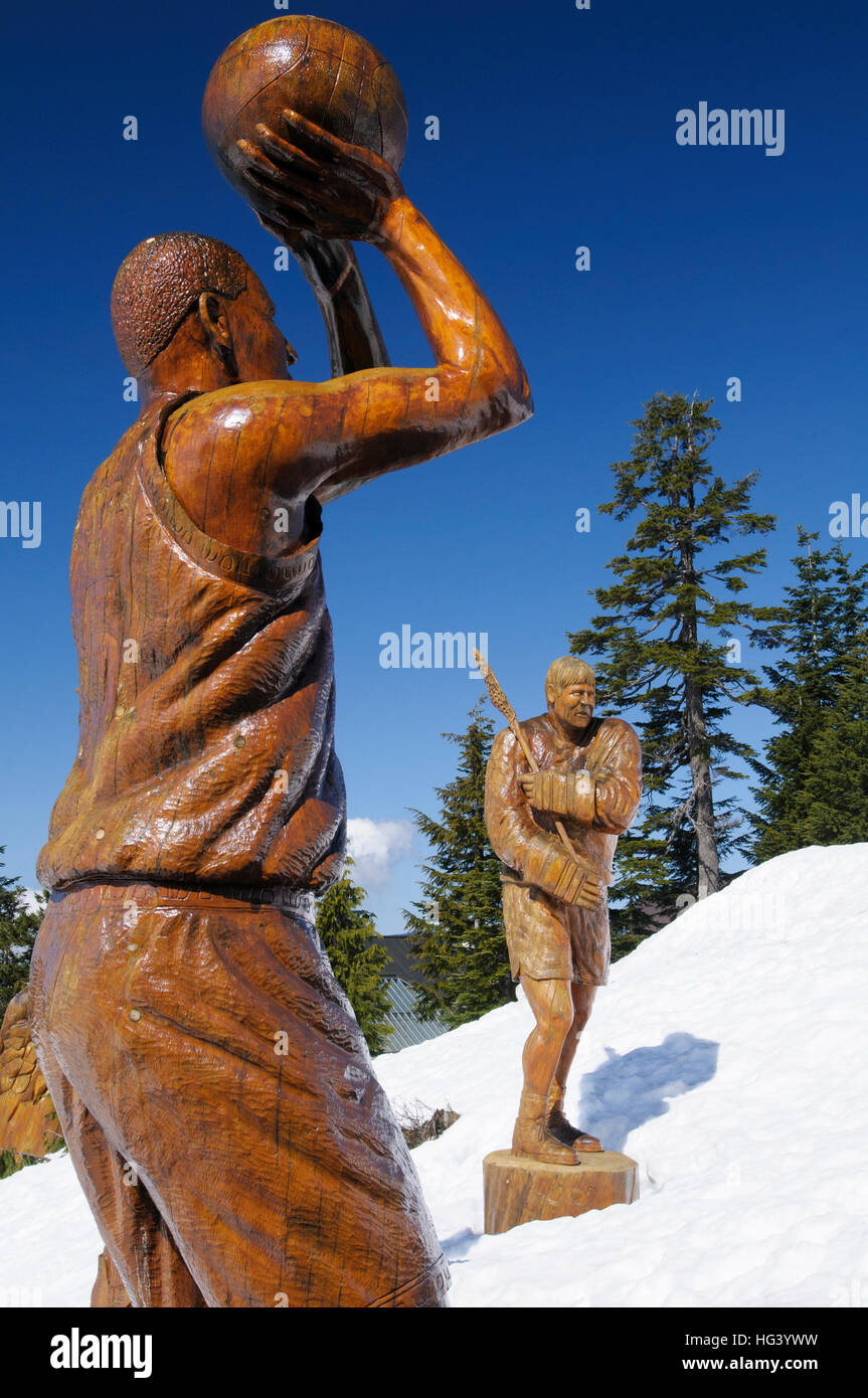 The chainsaw art of first nation artist, Glen Greensides on Grouse Mountain, British Columbia, Canada Stock Photo